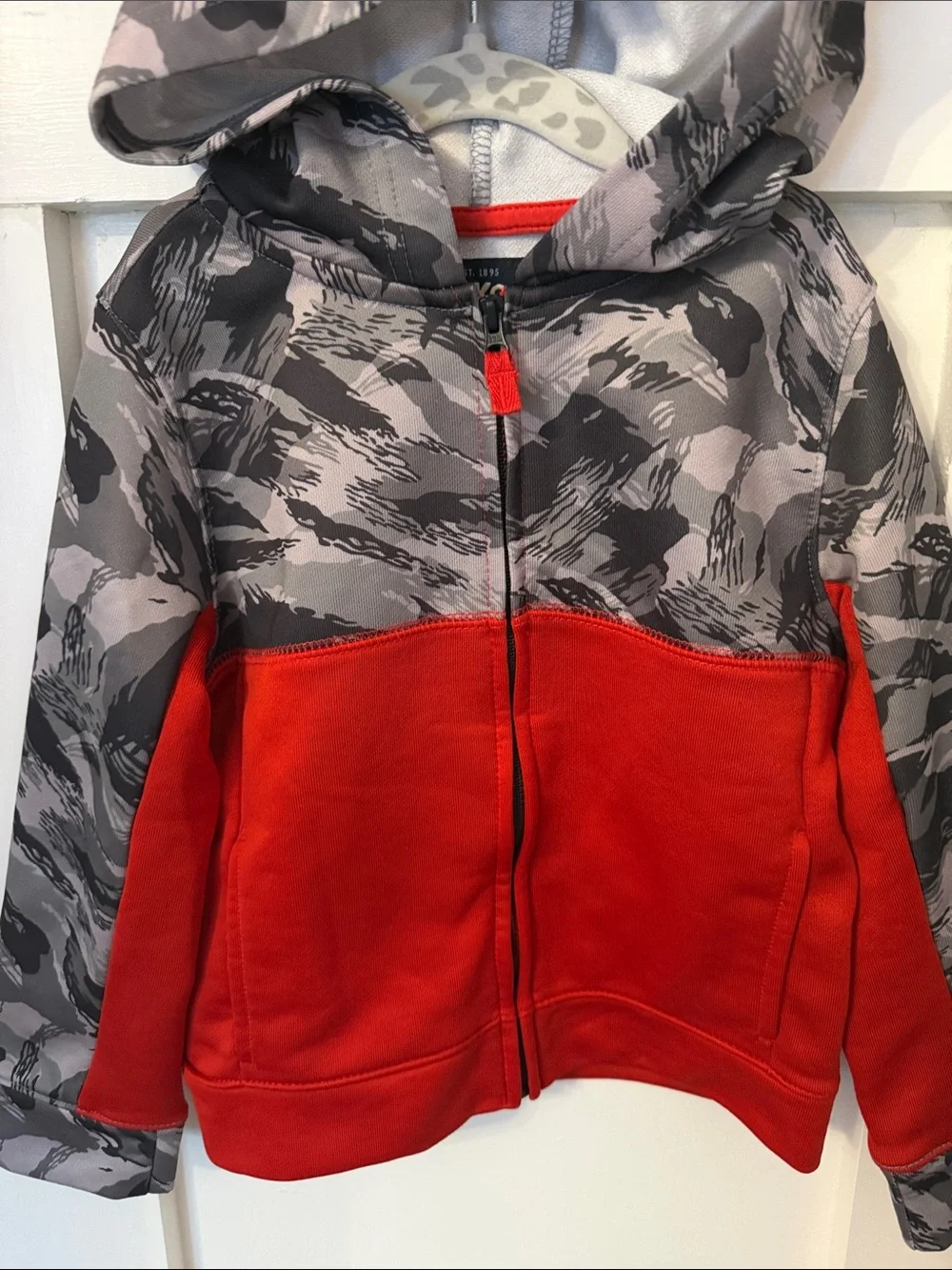 OshKosh B'gosh Red and Gray Camo Hooded Zip Sweatshirt (#1)